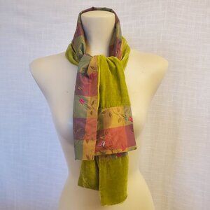 Reversible 100% Silk embroidered and 100% Silk Velvet Scarf A158 46" L x 8" W